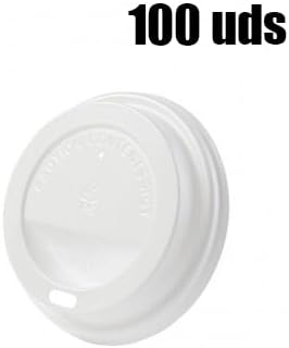 100 Vasos Desechables Café de Papel Cartón de 200 ml con 100 tapas con 100 Paletinas de Madera