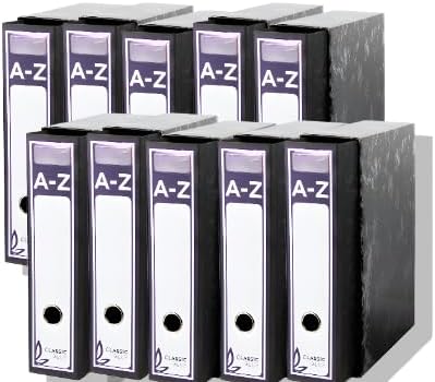 Pack 10 Carpeta AZ Organizadora Premium A-Z con Caja Elegante en Negro Jaspeado