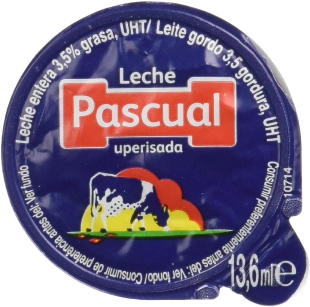 Leche Pascual Entera - Caja de 150 Tarrinas de 14 ml - Monodosis, Sin necesidad de refrigeración